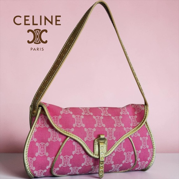 Celine Handbags - Celine Pink Triomphe Monogram Poulbot Denim Shoulder-bag w Gold Trim
EXCELLENT!